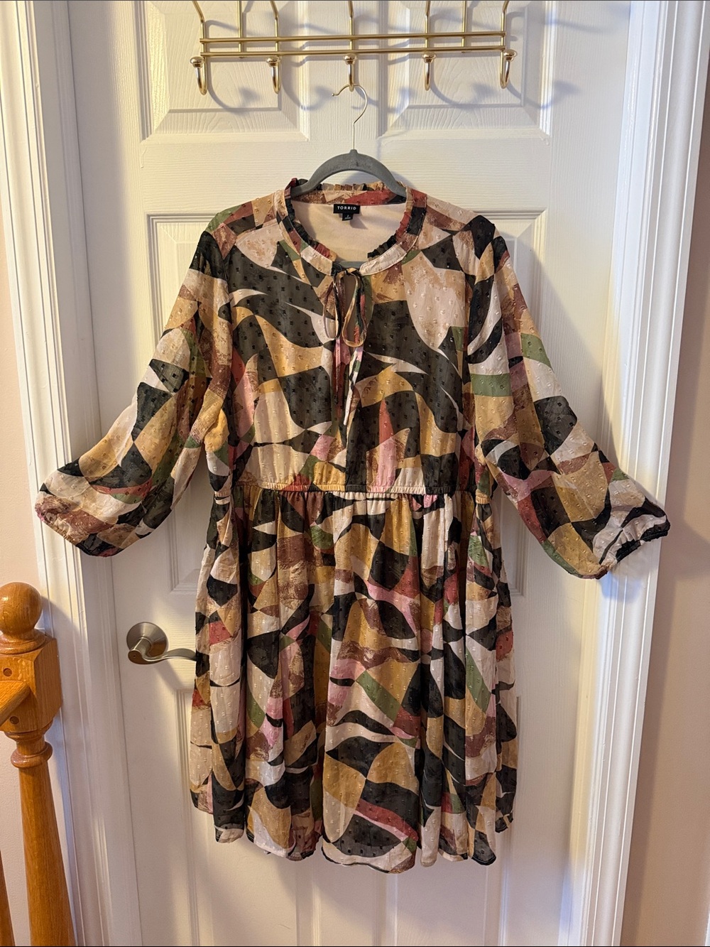 Torrid Multi-Color Abstract Tie-Neck Mini Dress